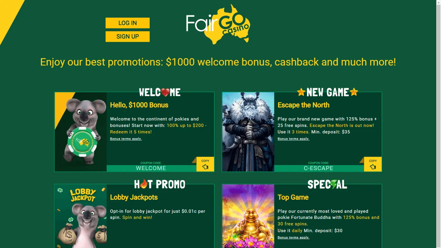 Fair Go Casino promotions area on desktop